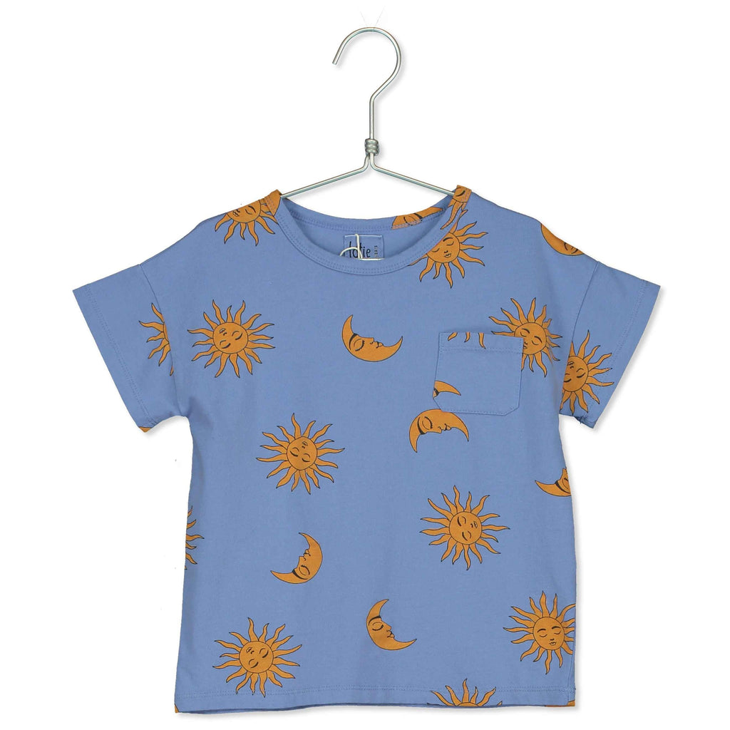 LotieKids Sun & Moon Print Blue Short Sleeve Kids Tee  Shirt