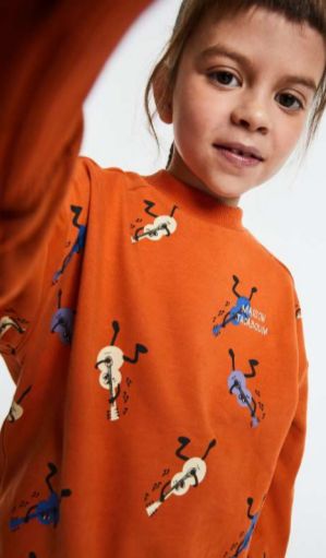 Guitar Themed Sweatshirt by Maison Tadaboum in Pumpkin Orange Organic Cotton
