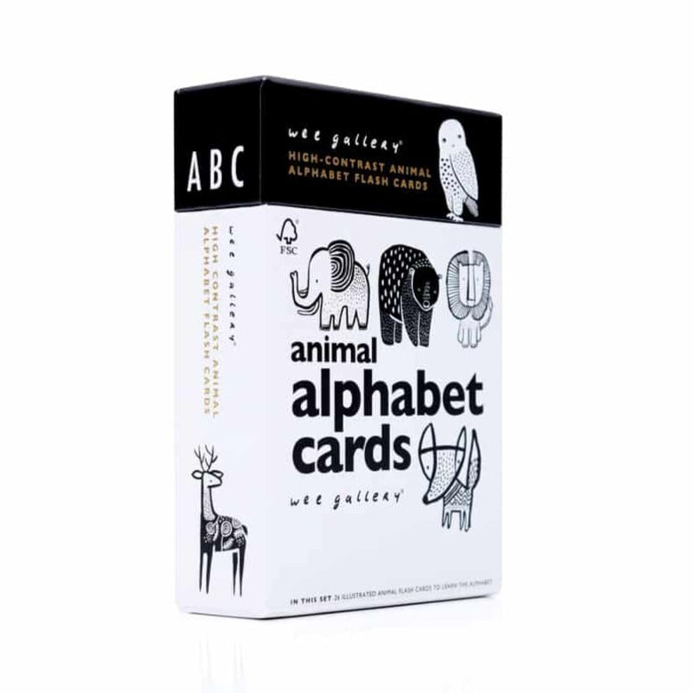 black and white ABC card box