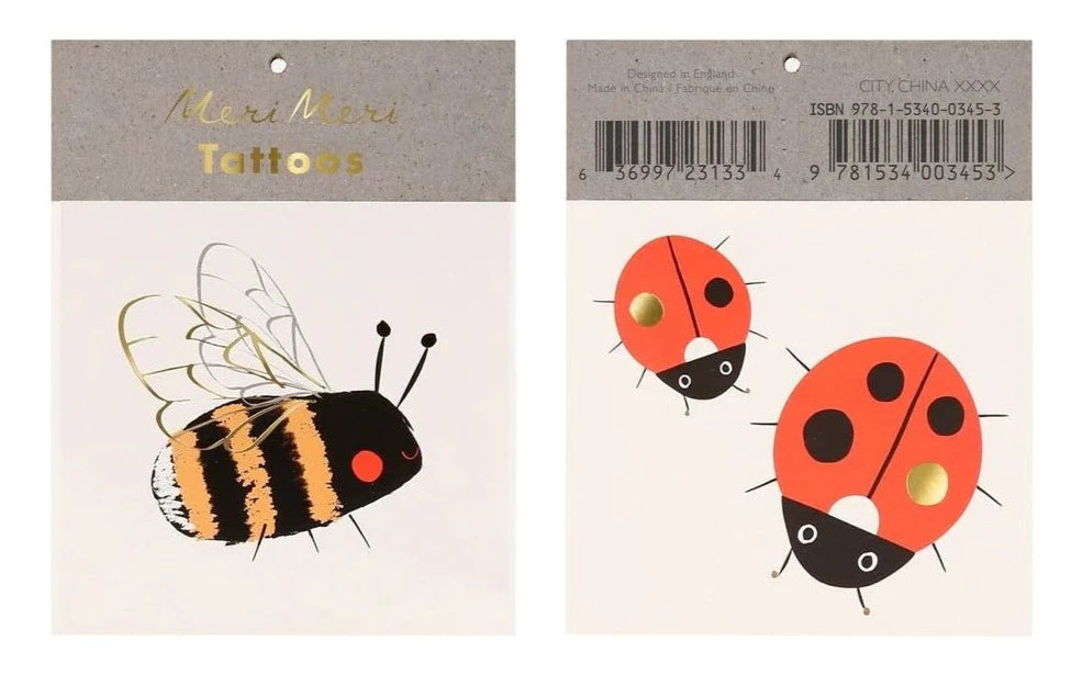 Temporary Tattoos for Kids | Bees 7 Ladybugs | 2 in a pack