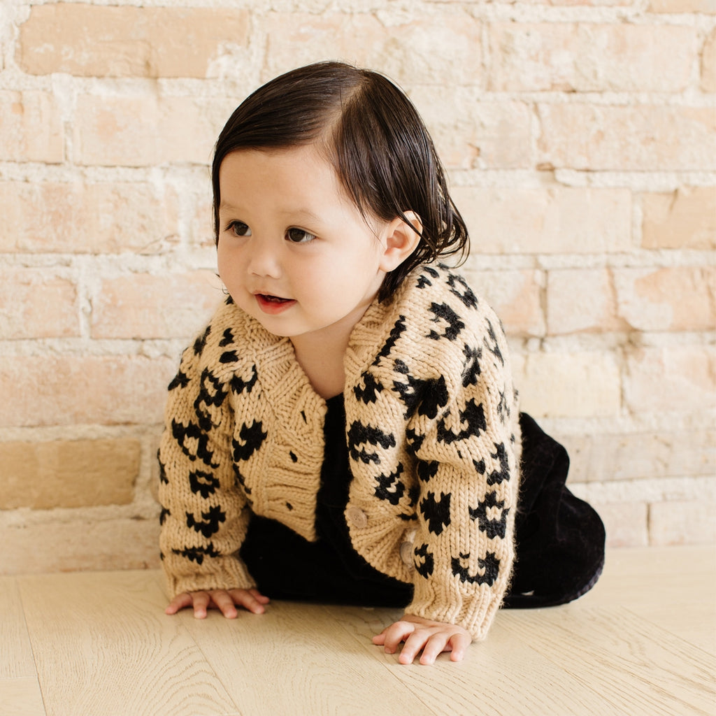 Cheetah Design Hand Knit Acrylic Sweater for Toddlers