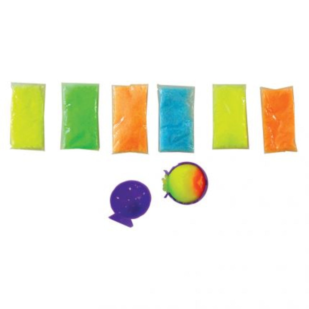 Bouncing Ball Laboratory Kit | make 6 multi color bouncy balls | be like a scientest and conjur up a recipe! | fun for ages 3 and up | contents of box; color packets and mold