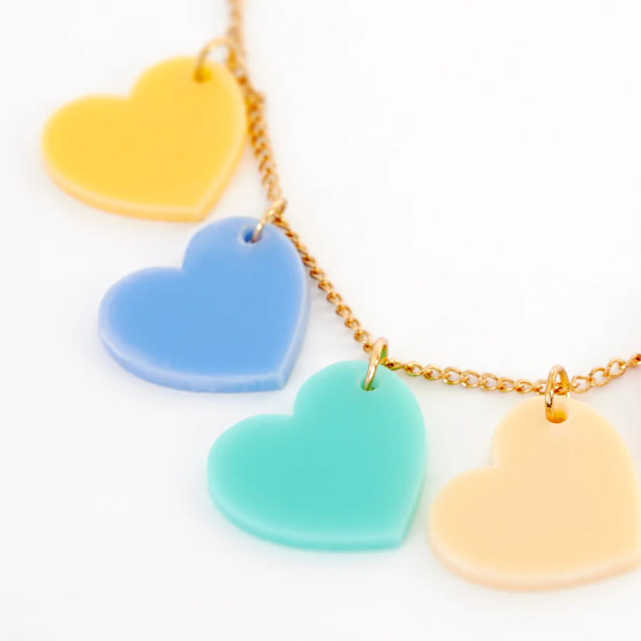 Rainbow Hearts Kids Necklace - closeup