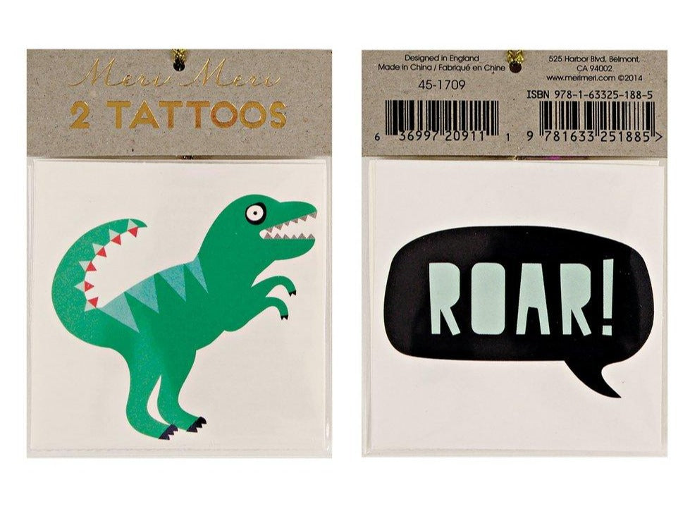 Temporary Tattoos for Kids | dinosaur theme | 2 in a pack