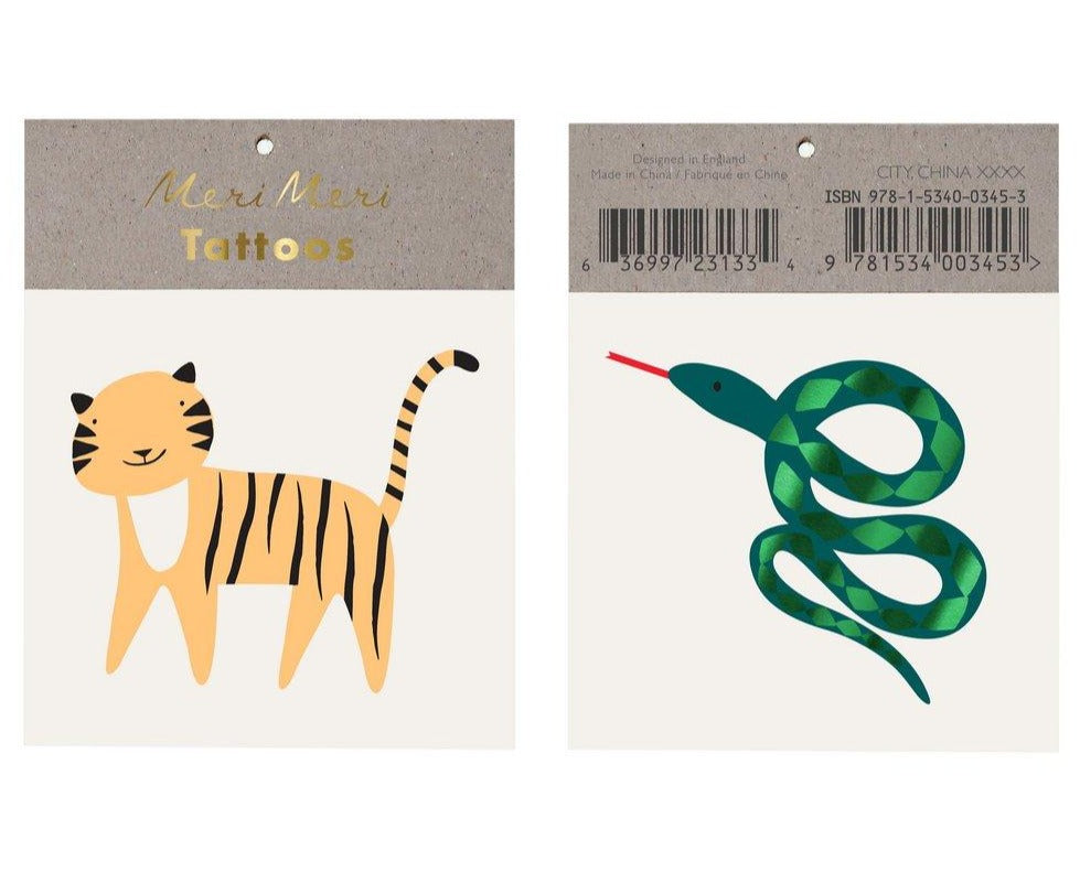 Temporary Tattoos for Kids | Tiger & Snake | 2 in a pack