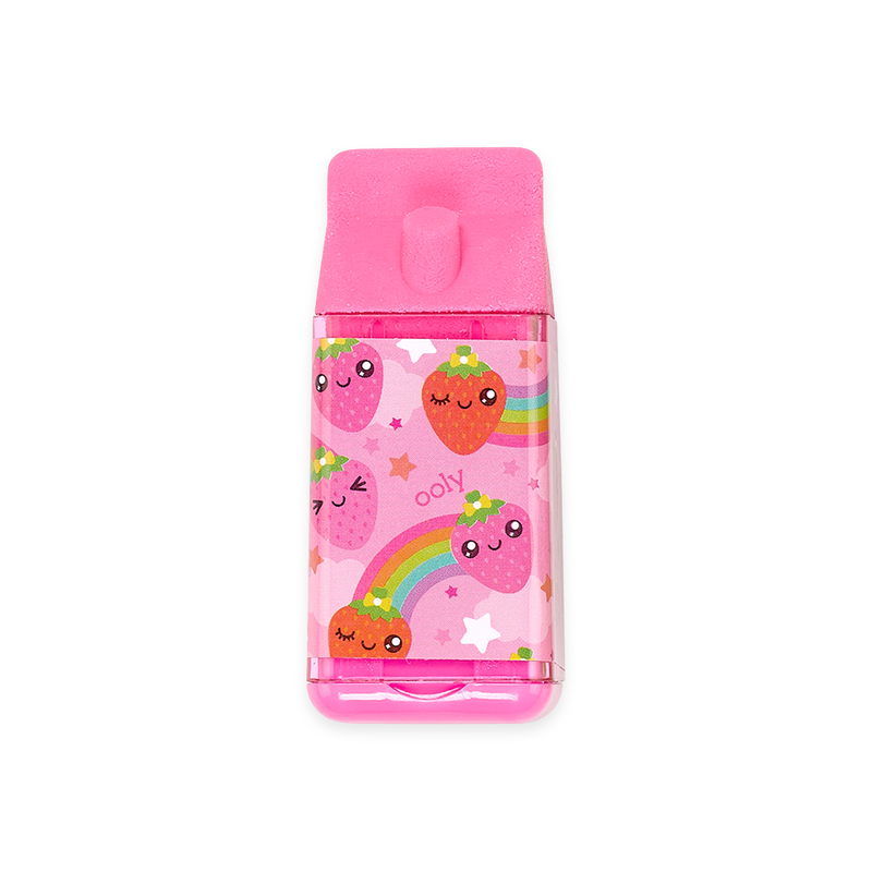 Juice Box Eraser and Pencil Sharpener - pink with strawberries