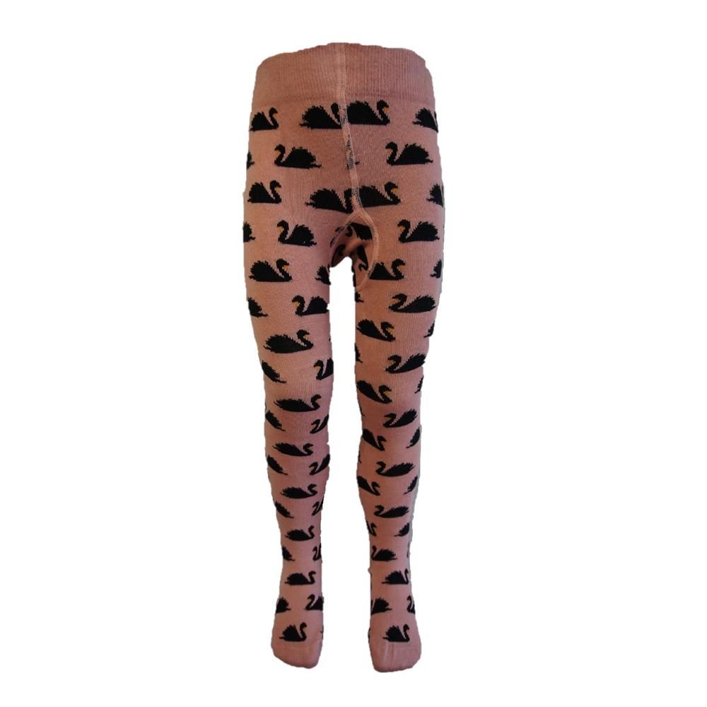 Swan Print Pink Tights for Kids