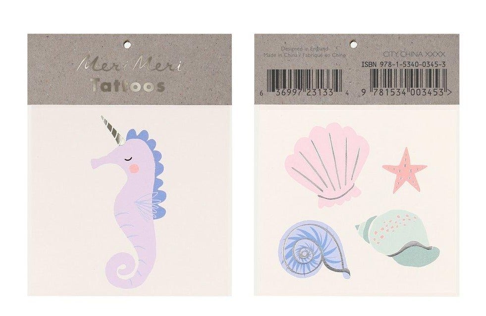 Temporary Tattoos for Kids | Seahorse & Shells | 2 in a pack