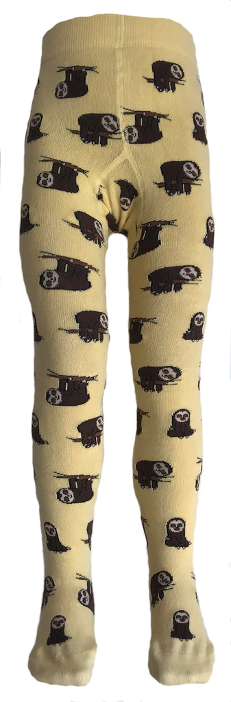 Sloth Print Yellow Organic Cotton Knit Tights for Kids
