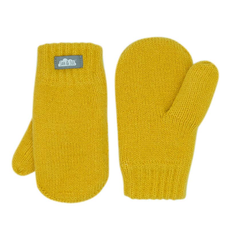 Toddler Knit Mustard Mittens with Fleece Lining